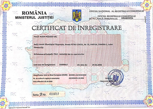 Certificat de inregistrare