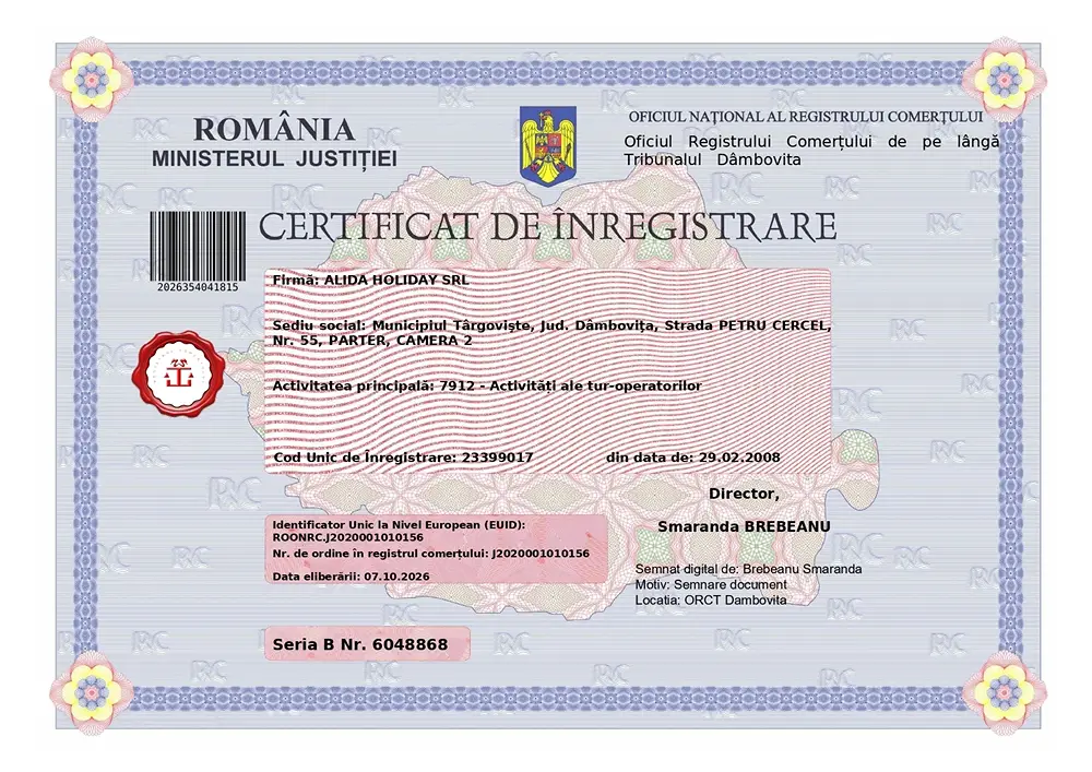 Certificat de inregistrare